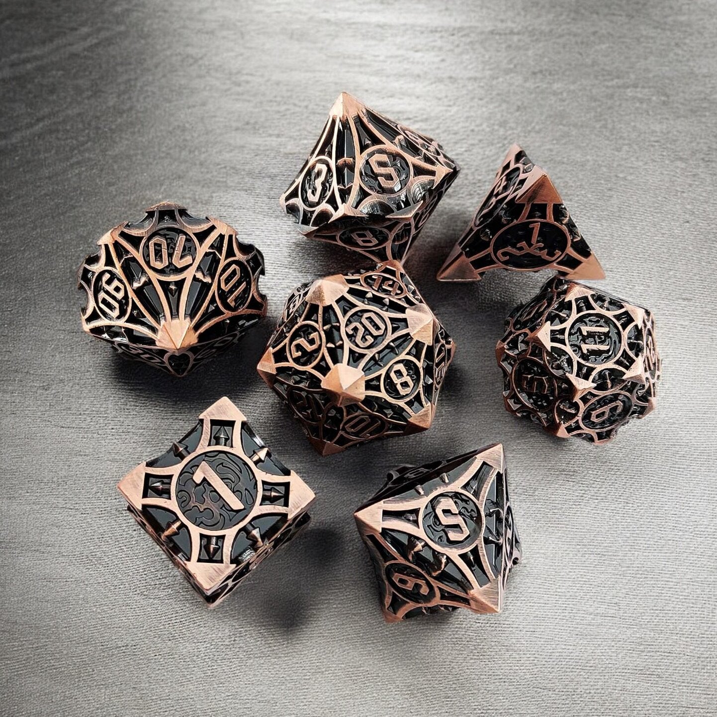 Obsidian Rose Black Copper Metal Dnd D&d Dice Set - Masters Dice