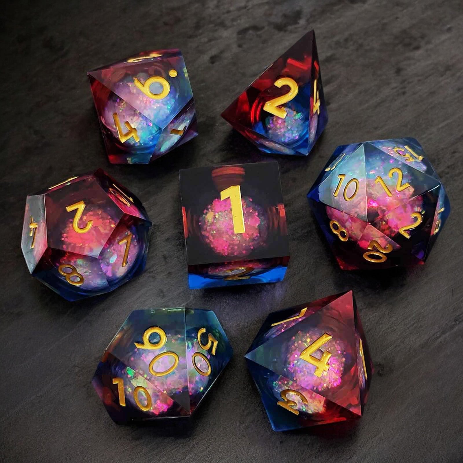 Prismatic Blaze Liquid Core Resin Dnd D&d Dice Set - Masters Dice