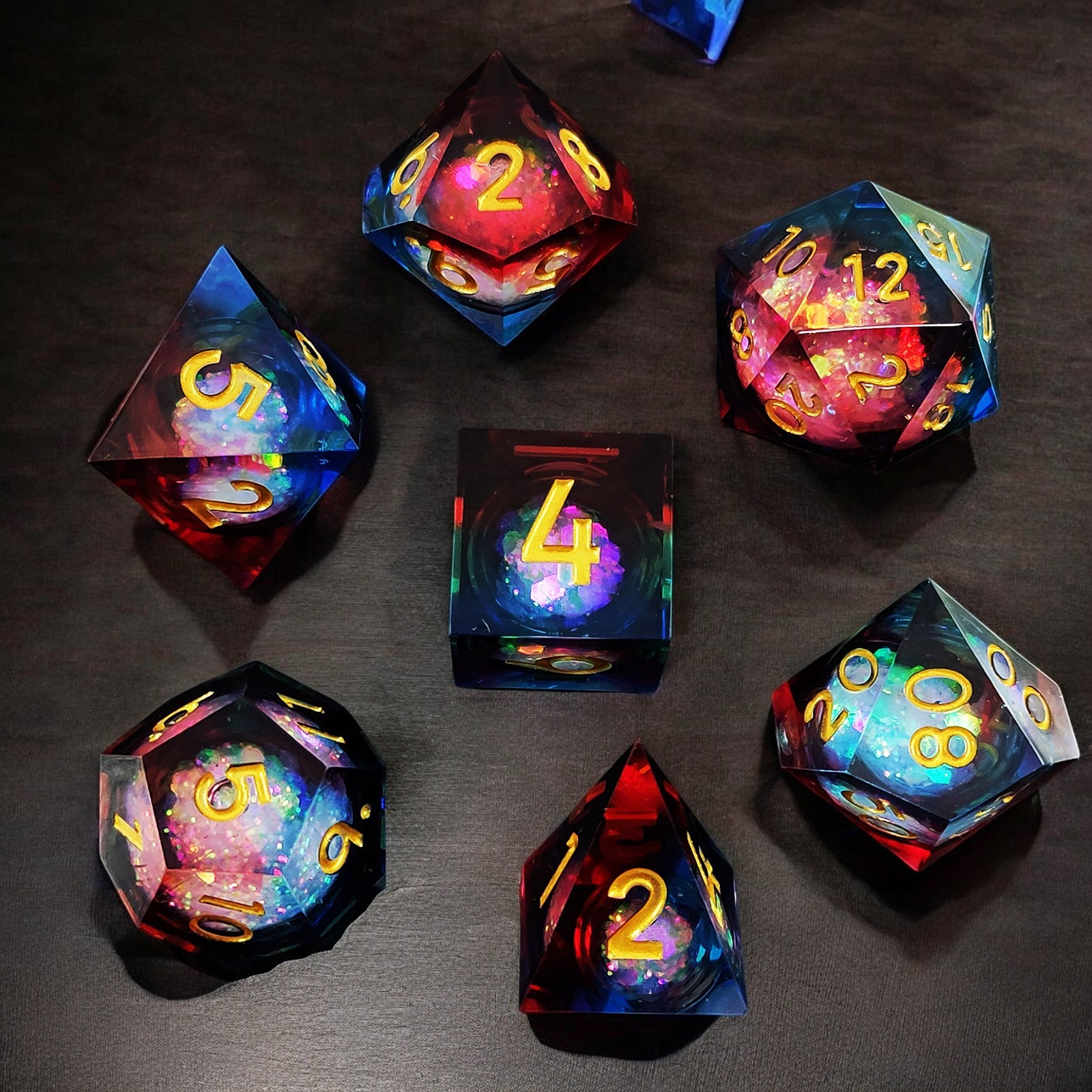 Prismatic Blaze Liquid Core Resin Dnd D&d Dice Set - Masters Dice