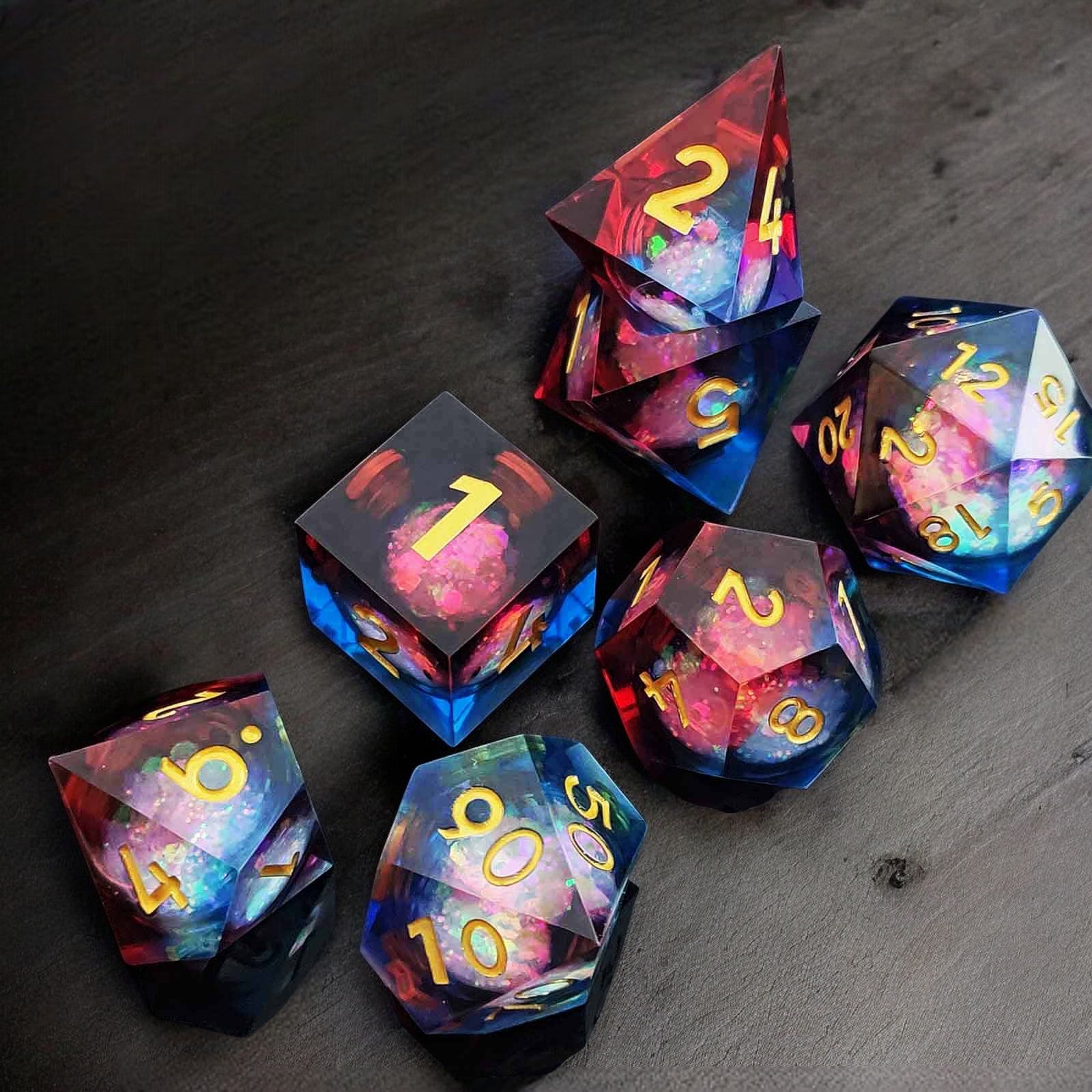 Prismatic Blaze Liquid Core Resin Dnd D&d Dice Set - Masters Dice