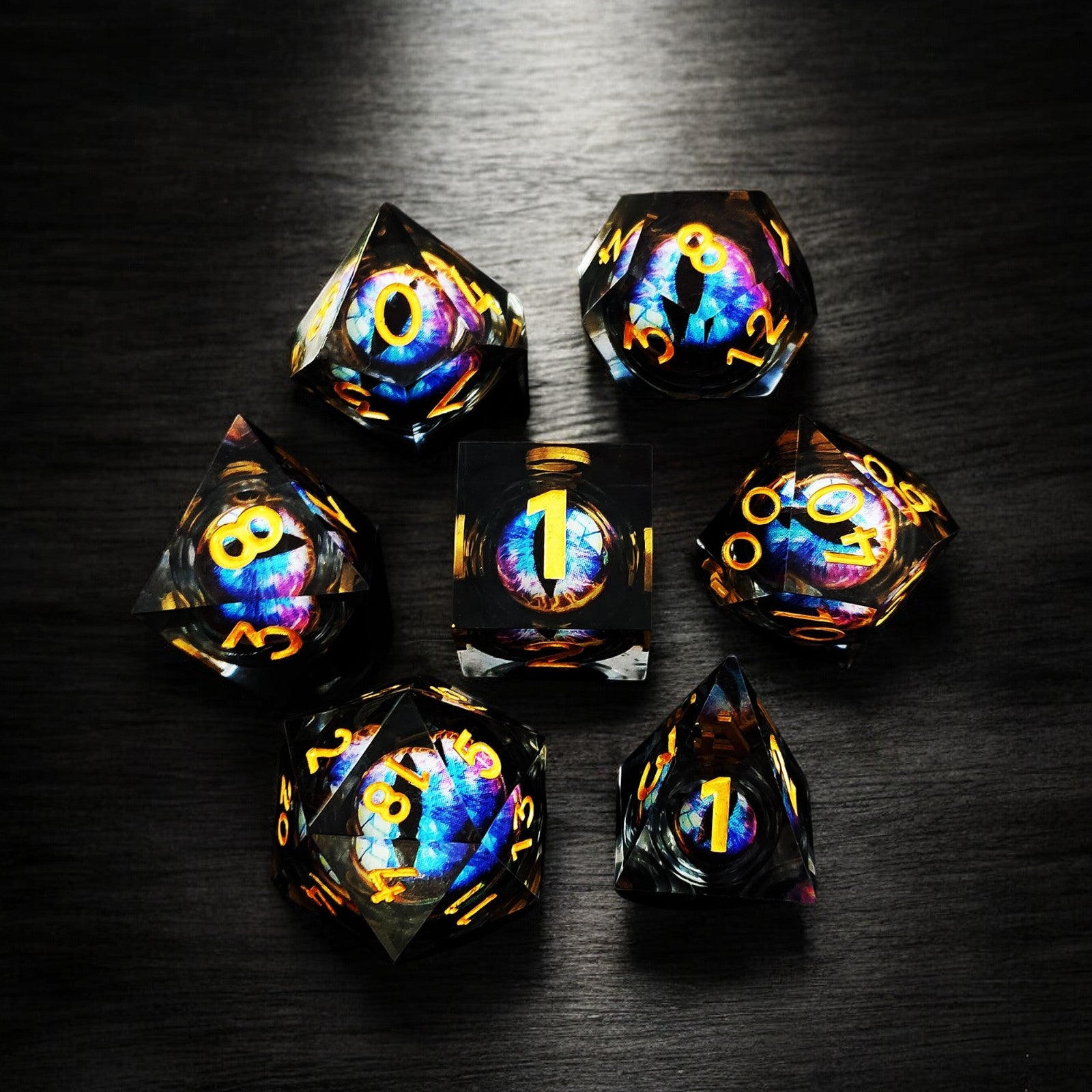 Prismatic Flame Dragon Eye Liquid Core Resin Dnd D&d Dice Set - Masters Dice