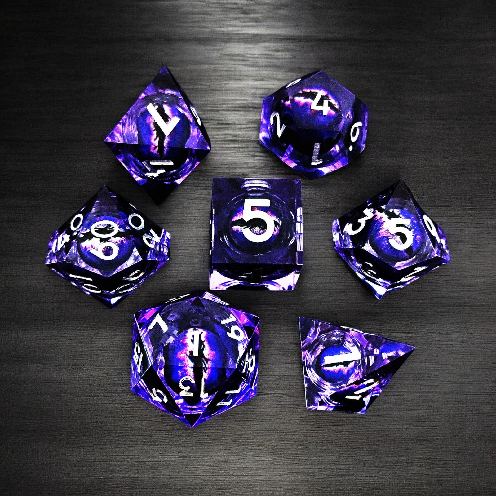 Purple Arcane Pulse Dragon Eye Liquid Core Resin Dnd D&d Dice Set - Masters Dice