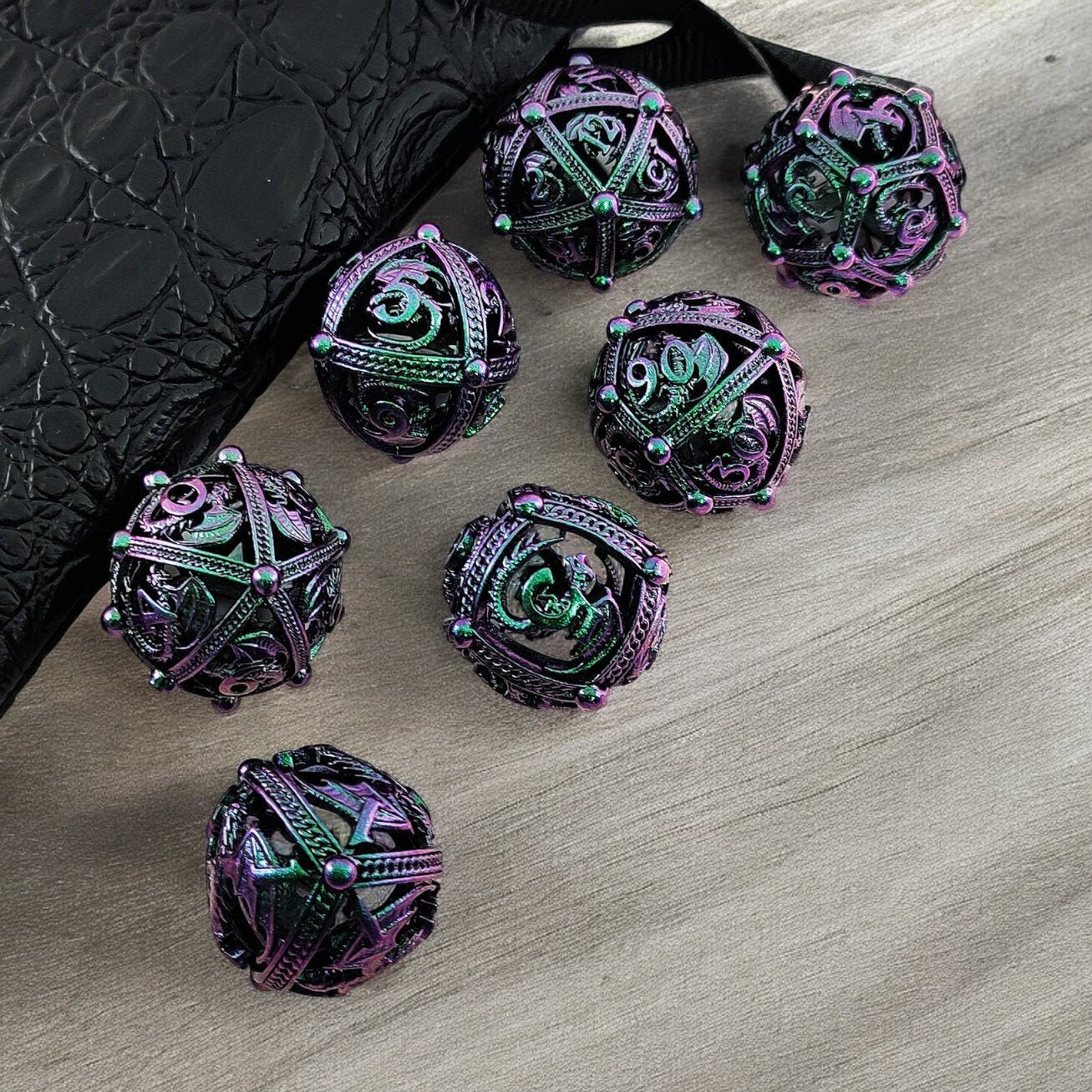 Purple Green Gradient Hollow Ethereal Bloom Metal Dnd D&d Dice Set - Masters Dice