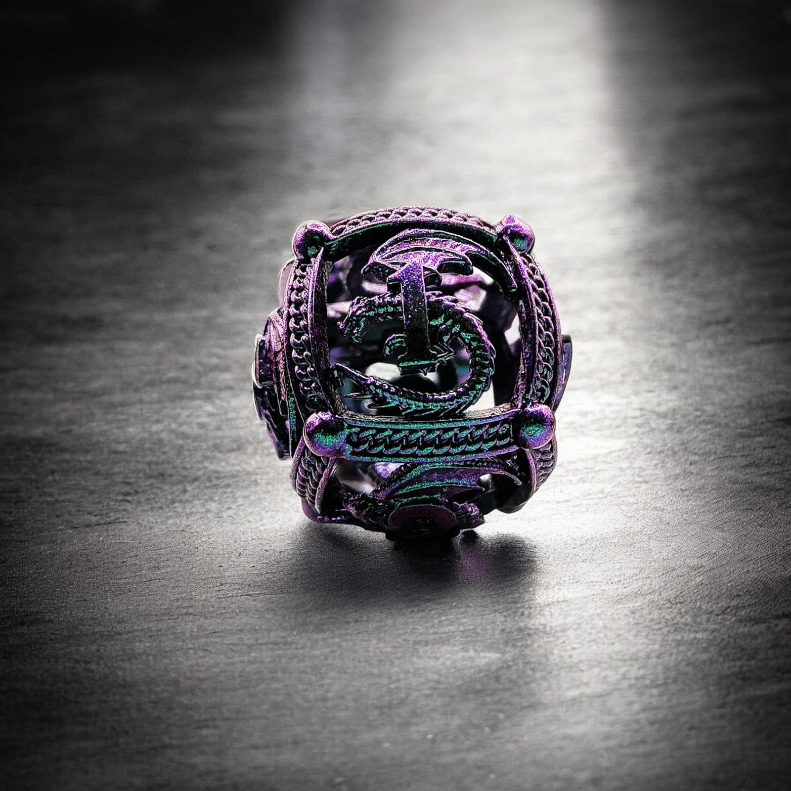 Purple Green Gradient Hollow Ethereal Bloom Metal Dnd D&d Dice Set - Masters Dice