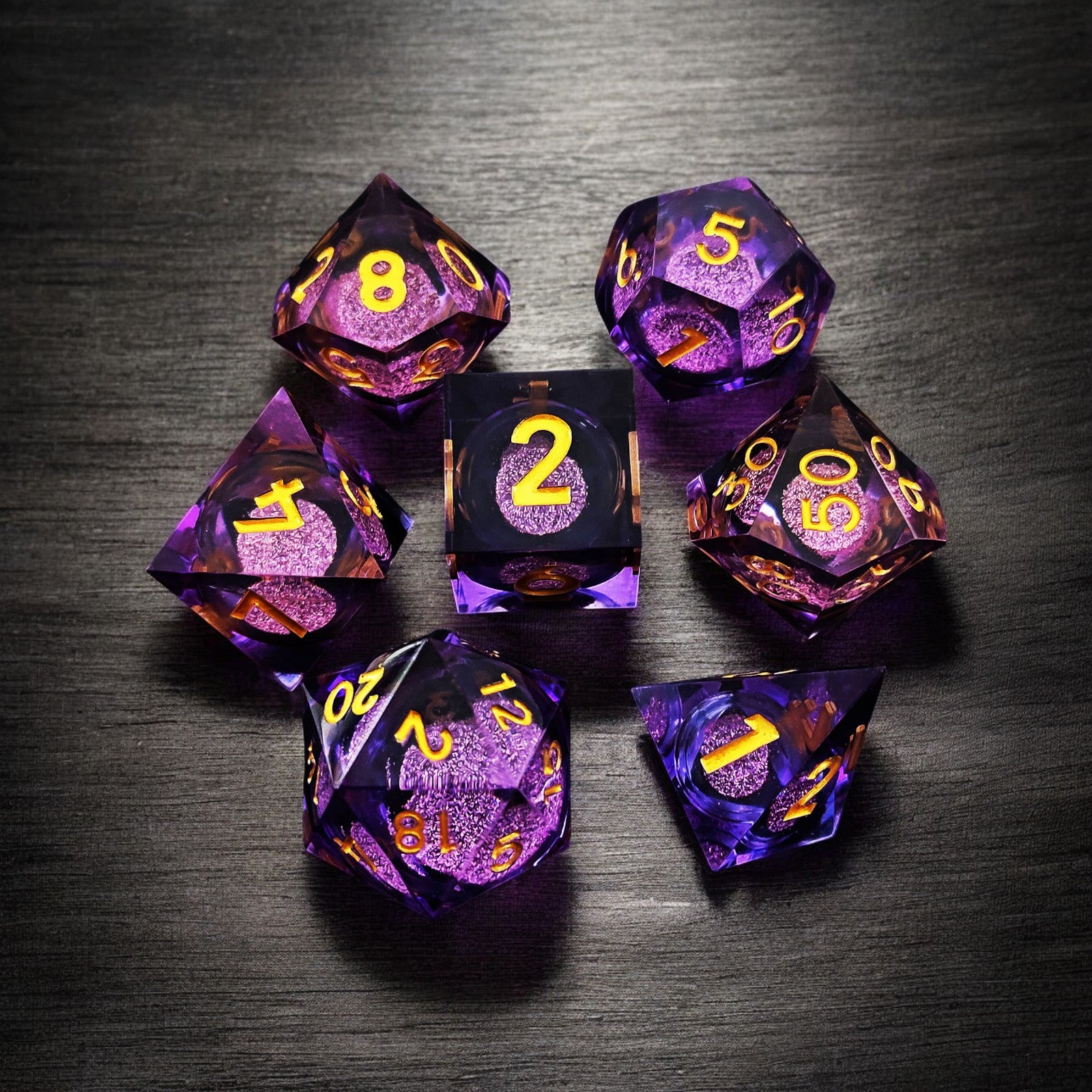 Purple Violet Ember Liquid Core Resin Dnd D&d Dice Set - Masters Dice