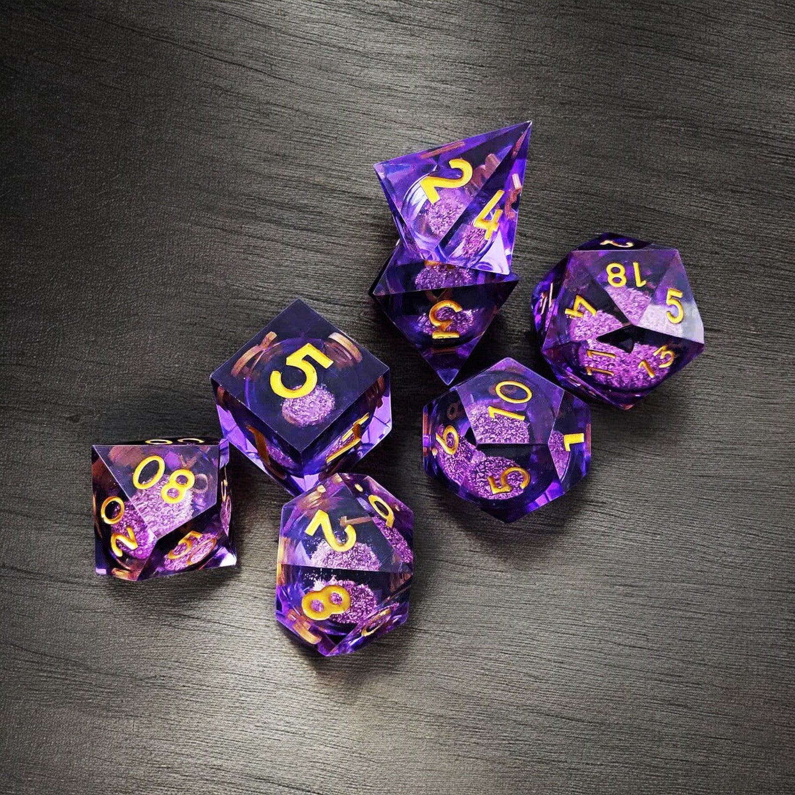 Purple Violet Ember Liquid Core Resin Dnd D&d Dice Set - Masters Dice