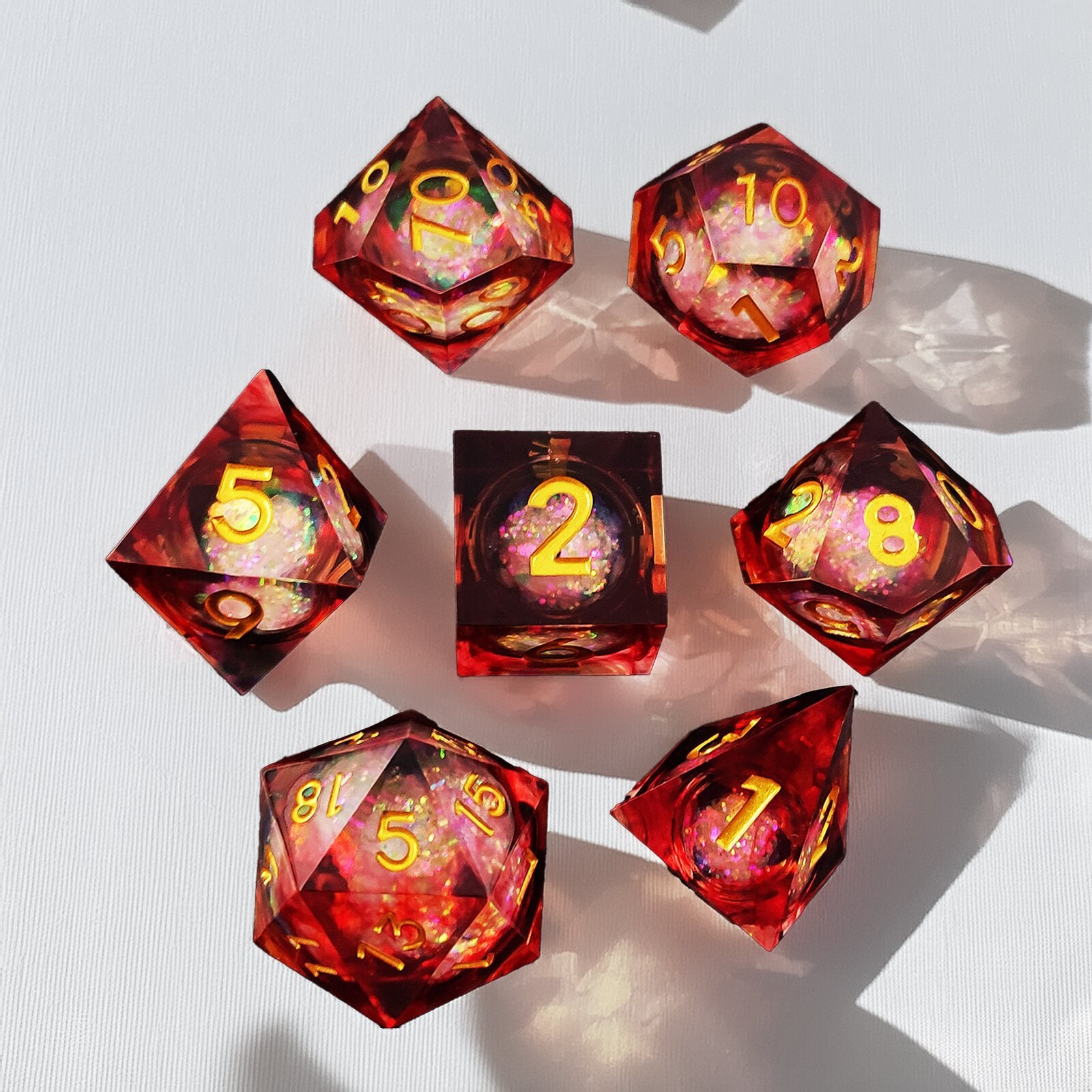 Red Eternal Flame Liquid Core Resin Dnd D&d Dice Set - Masters Dice