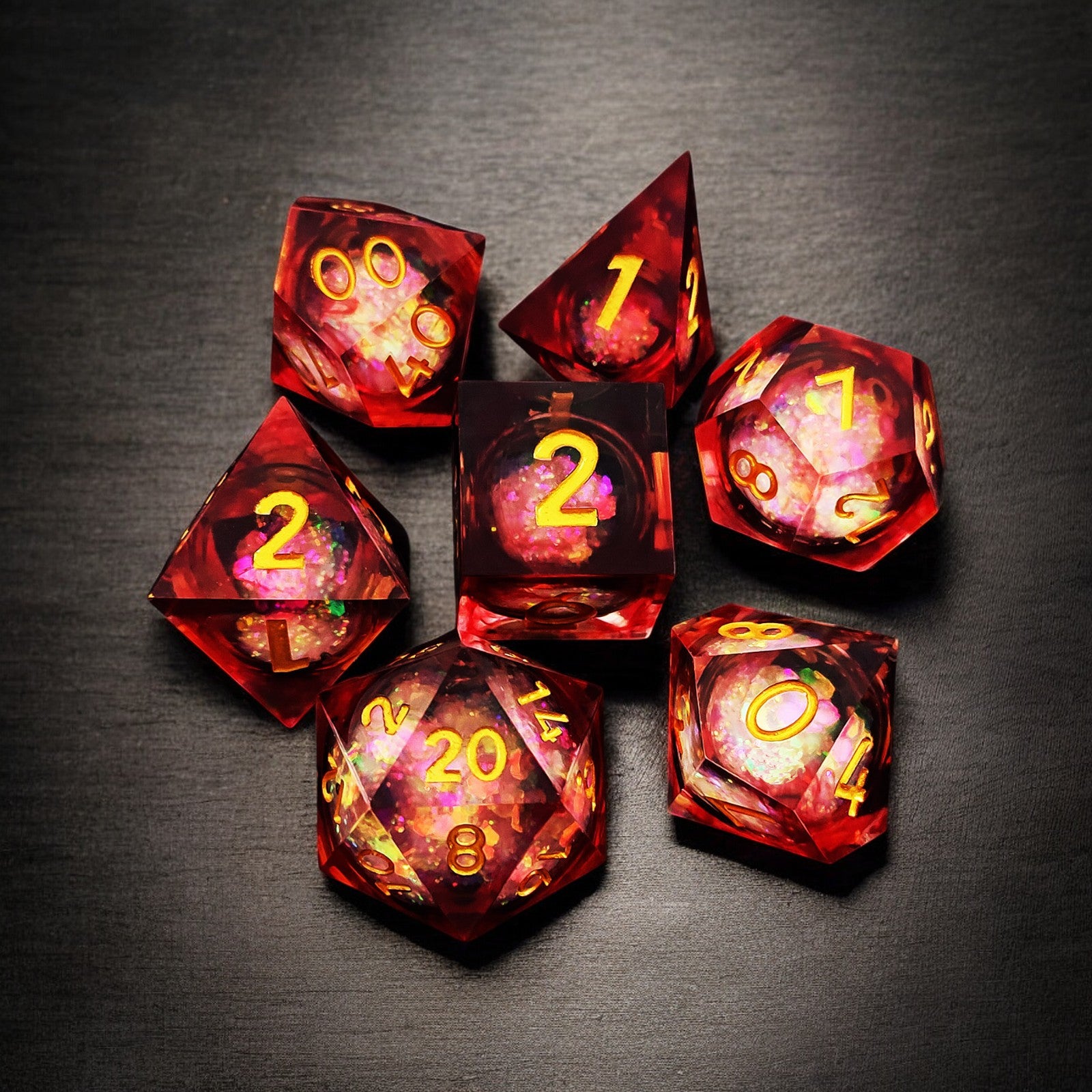 Red Eternal Flame Liquid Core Resin Dnd D&d Dice Set - Masters Dice
