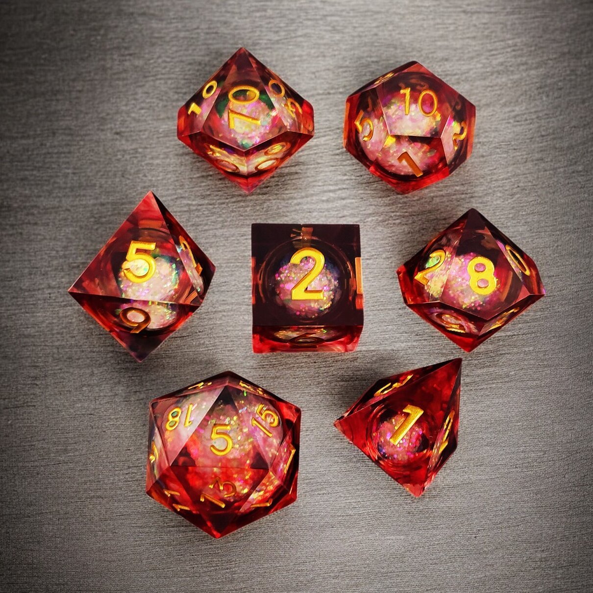 Red Eternal Flame Liquid Core Resin Dnd D&d Dice Set - Masters Dice