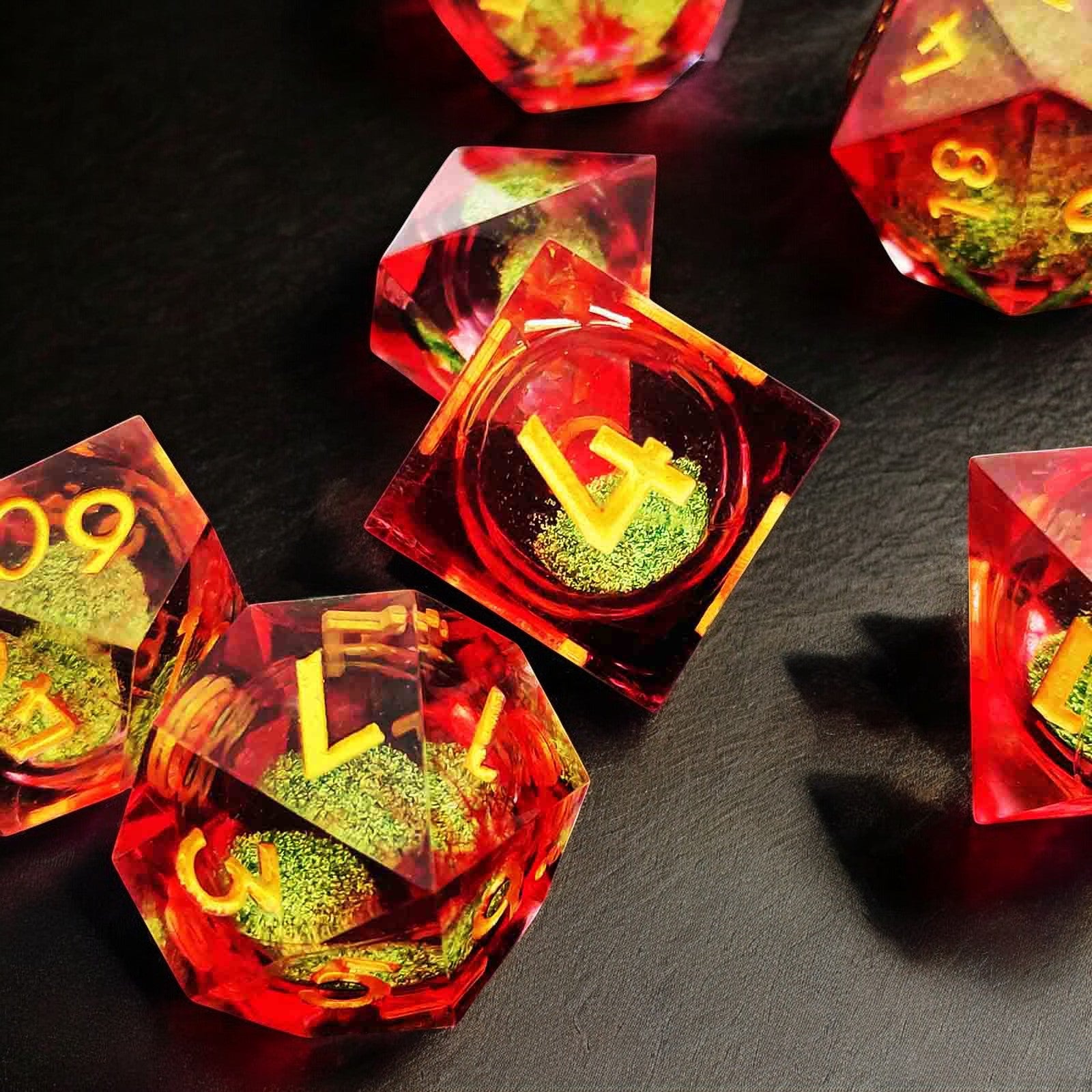 Red Green Radiant Jewel Liquid Core Resin Dnd D&d Dice Set - Masters Dice