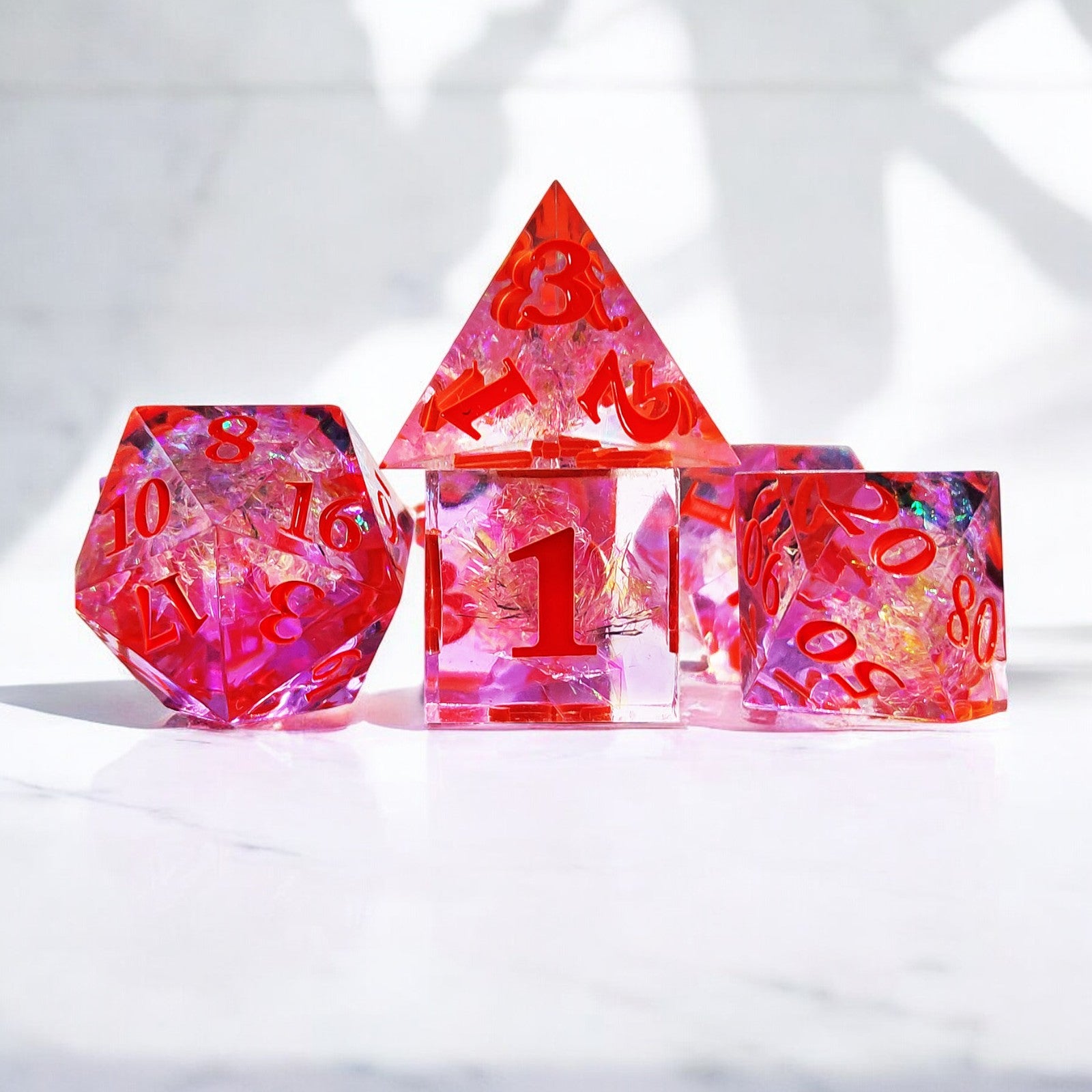 Red Pink Cherry Spark Resin Dnd D&d Dice Set - Masters Dice