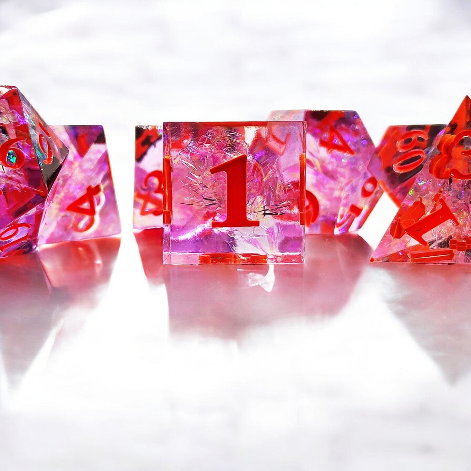 Red Pink Cherry Spark Resin Dnd D&d Dice Set - Masters Dice