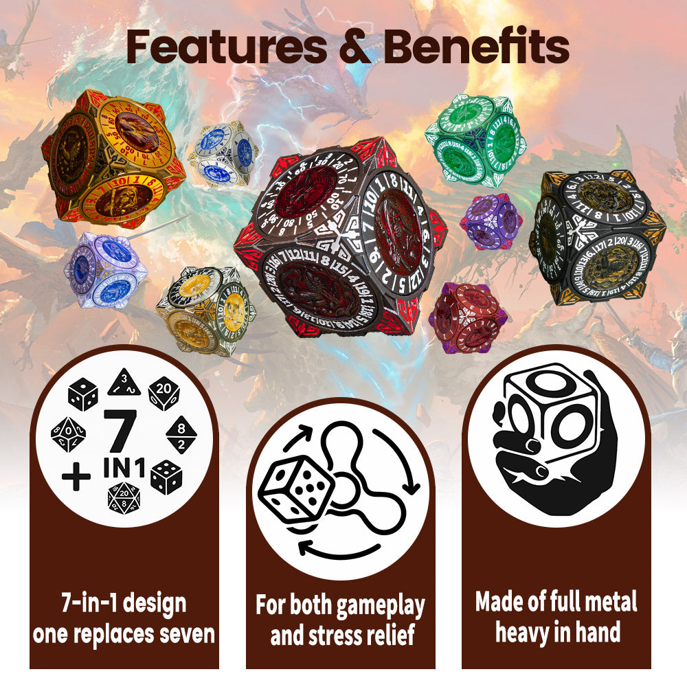 Masters Dice Relic #000 – Class Legacy Spinner | 7 -in-1 Dual-Spinner Metal Dice