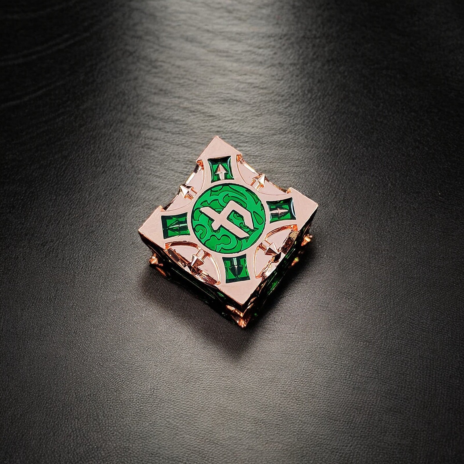 Rose Gold And Green Verdant Sigil Metal Dnd D&d Dice Set - Masters Dice