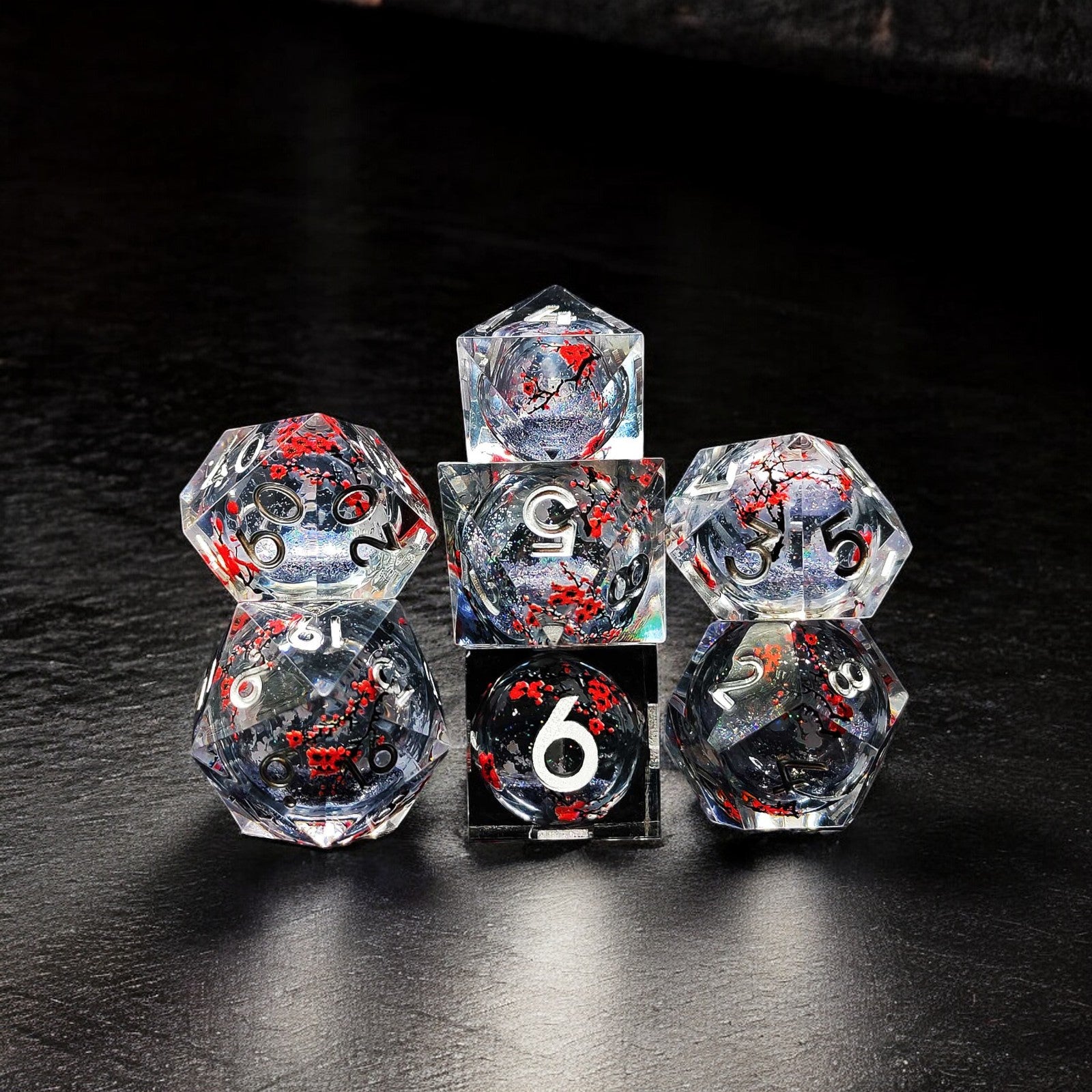 Silver Plum Blossom Liquid Core Resin Dnd D&d Dice Set - Masters Dice