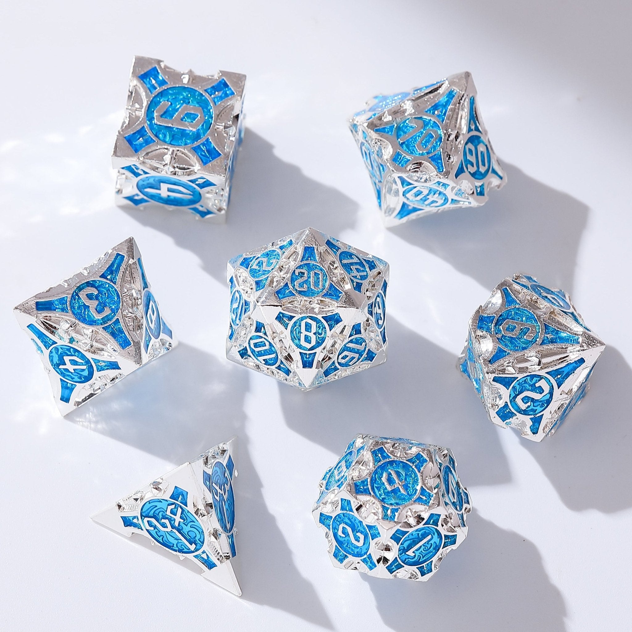 Stellar Forge Blue & Silver Oracle Metal Dnd D&D Dice Set - Masters Dice