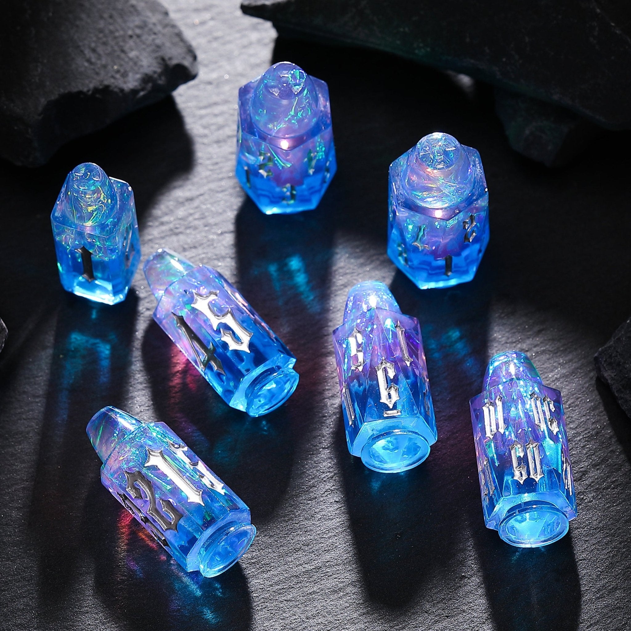 Stellar Prism Dice Blue - Purple Bullet Resin Dnd D&D Dice Set - Masters Dice