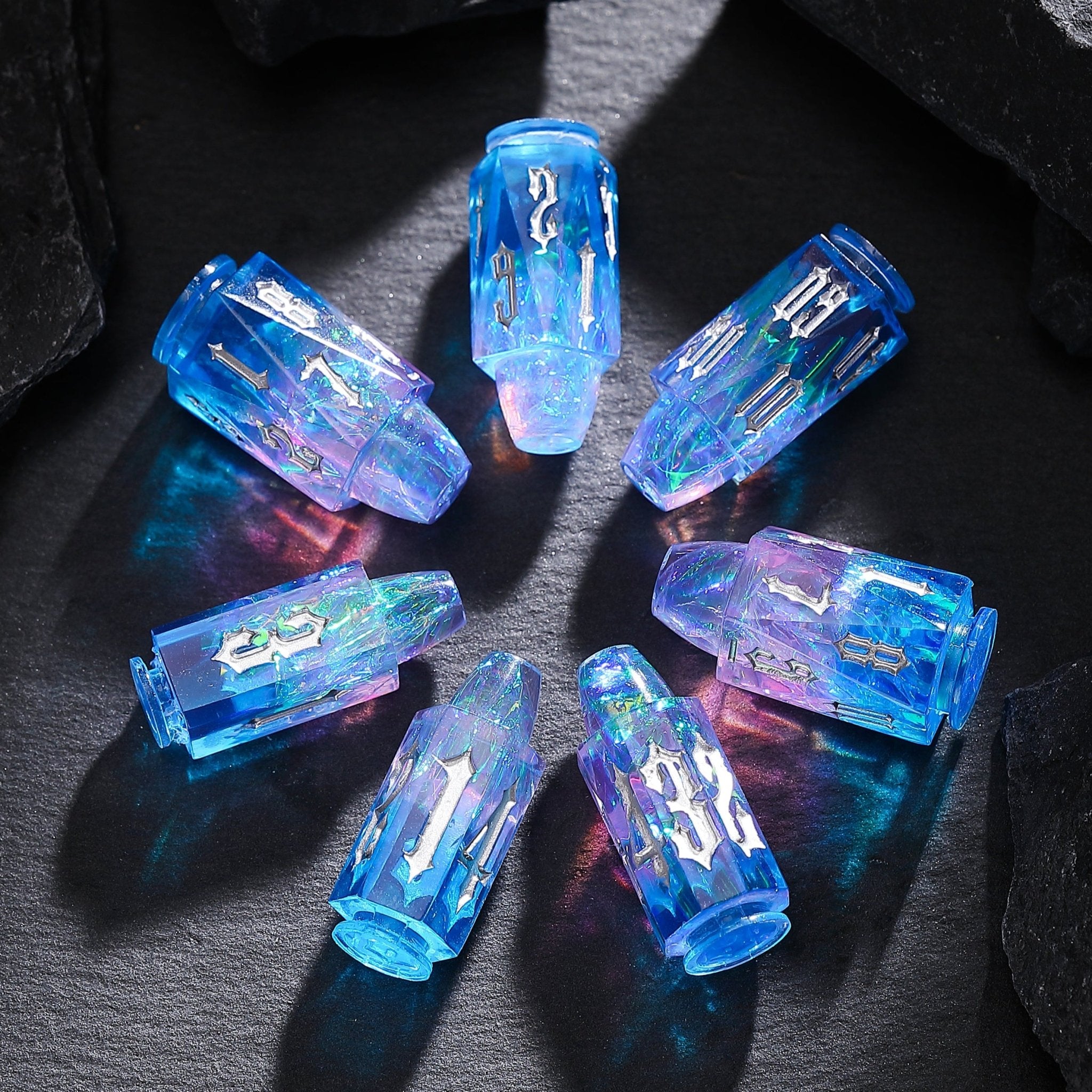 Stellar Prism Dice Blue - Purple Bullet Resin Dnd D&D Dice Set - Masters Dice