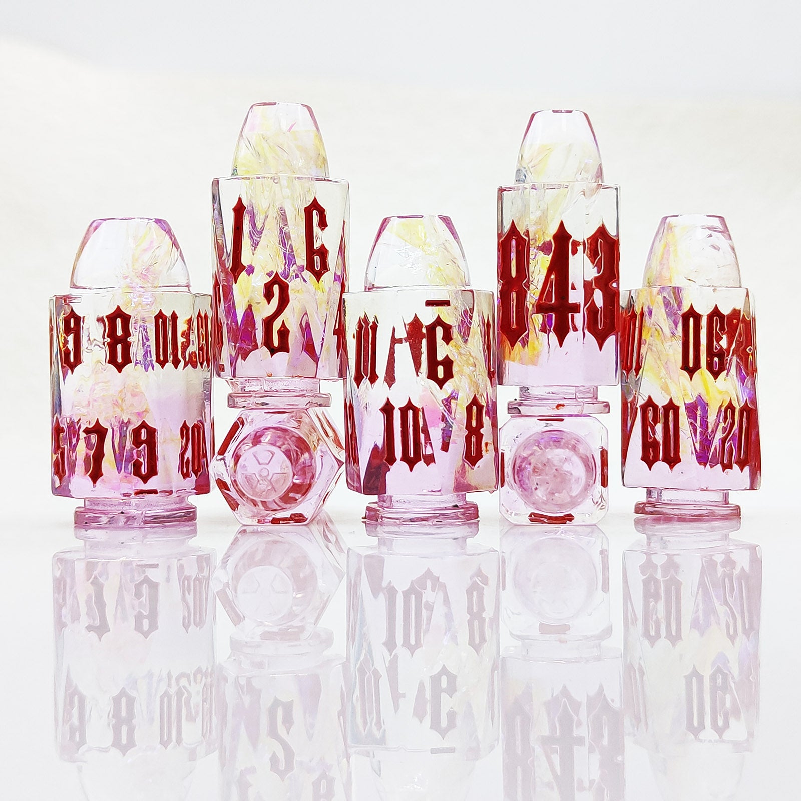 Transparent And Pink Gradient Blush Petal Bullet Resin Dnd D&d Dice Set - Masters Dice