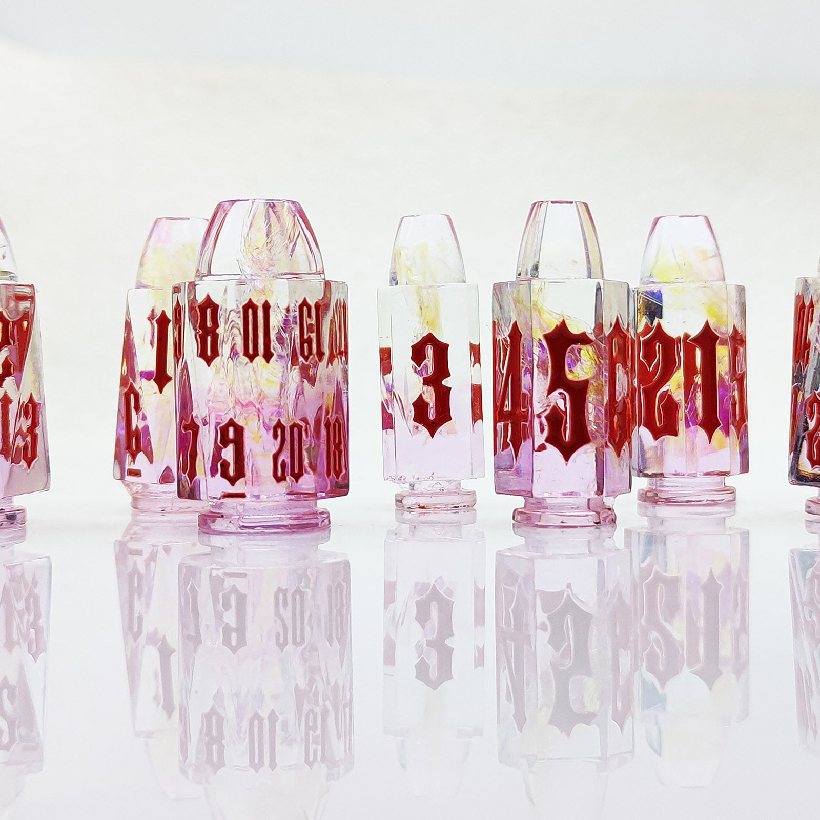 Transparent And Pink Gradient Blush Petal Bullet Resin Dnd D&d Dice Set - Masters Dice