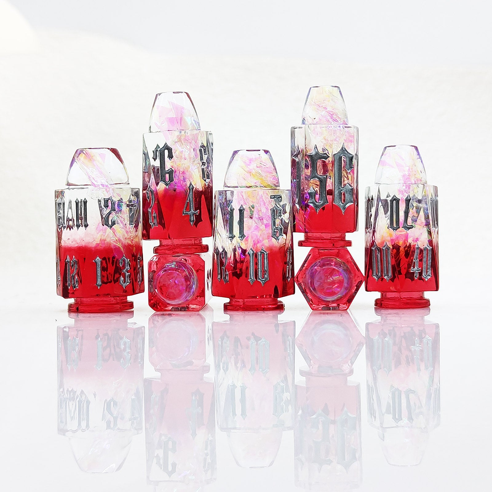 Transparent And Red Gradient Ruby Frost Bullet Resin Dnd D&d Dice Set - Masters Dice