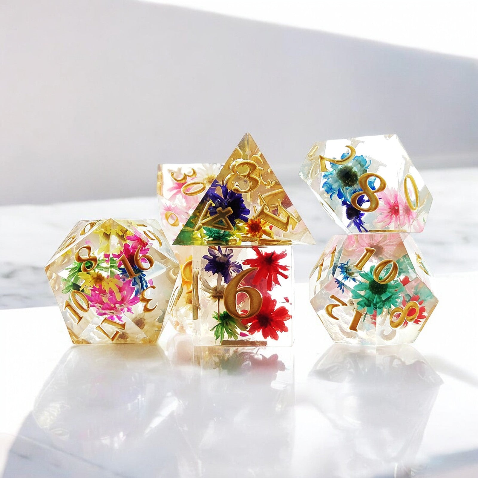 Transparent Flower Blooming Garde Resin Dnd D&d Dice Set - Masters Dice