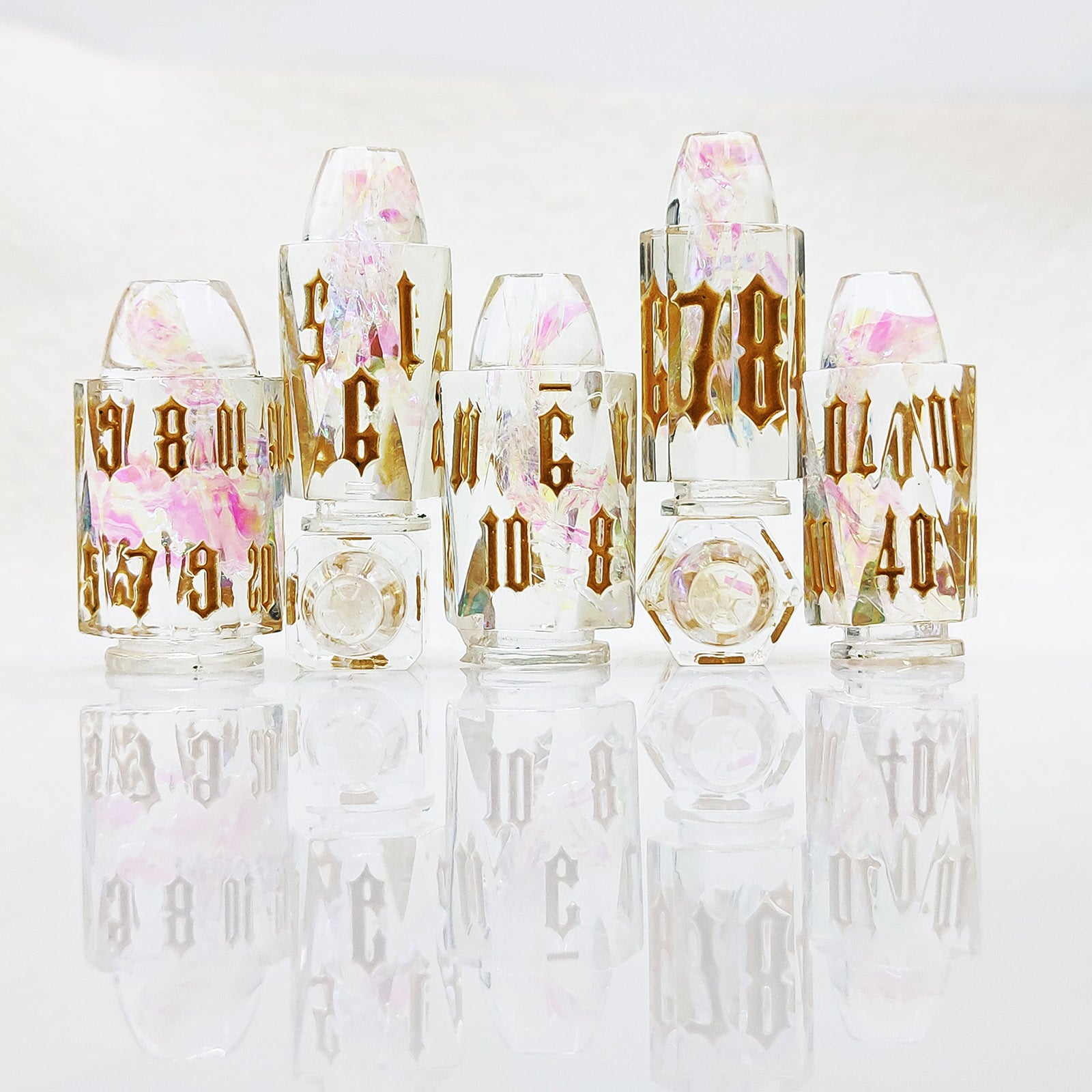 Transparent Gold Ethereal Blossom Bullet Resin Dnd D&d Dice Set - Masters Dice