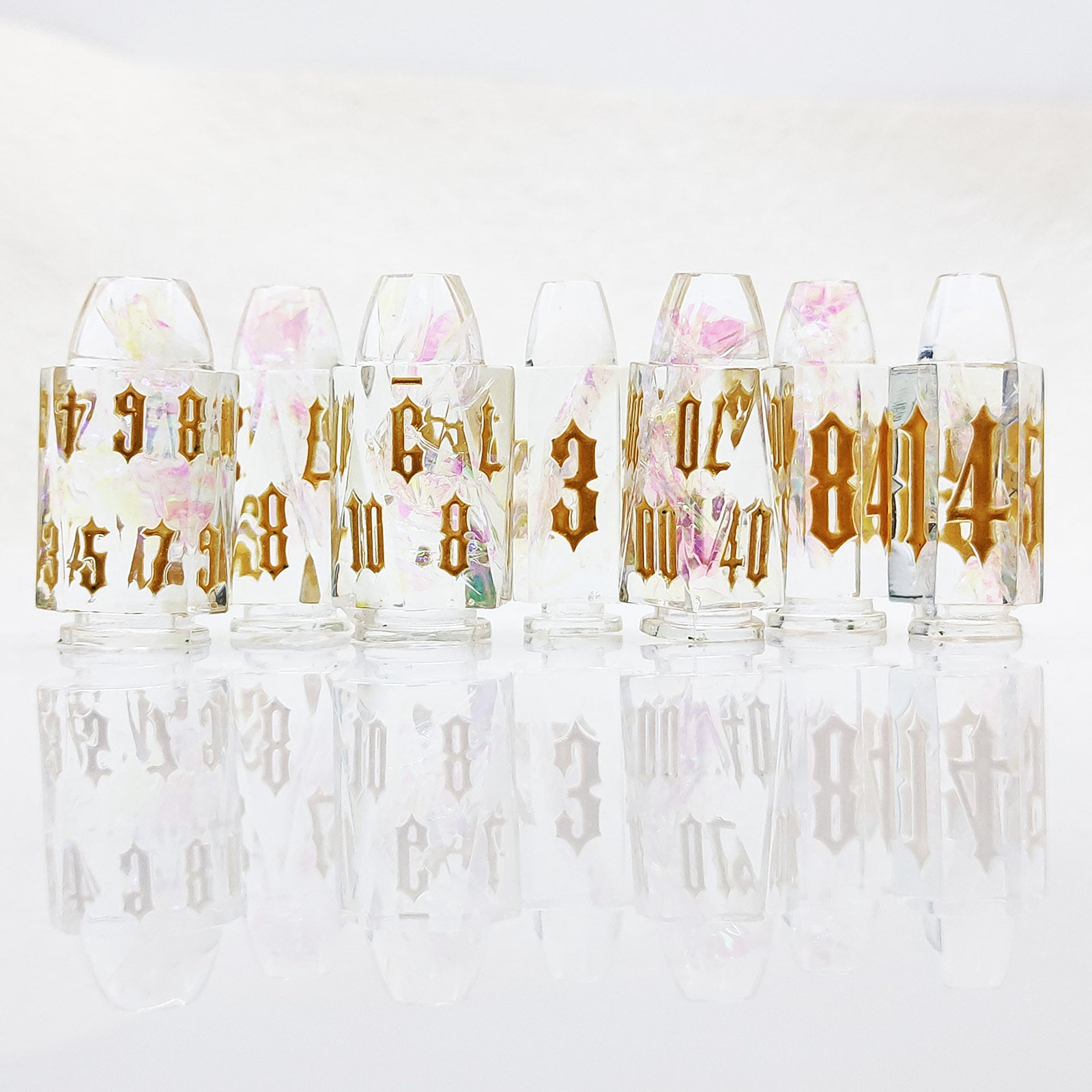 Transparent Gold Ethereal Blossom Bullet Resin Dnd D&d Dice Set - Masters Dice