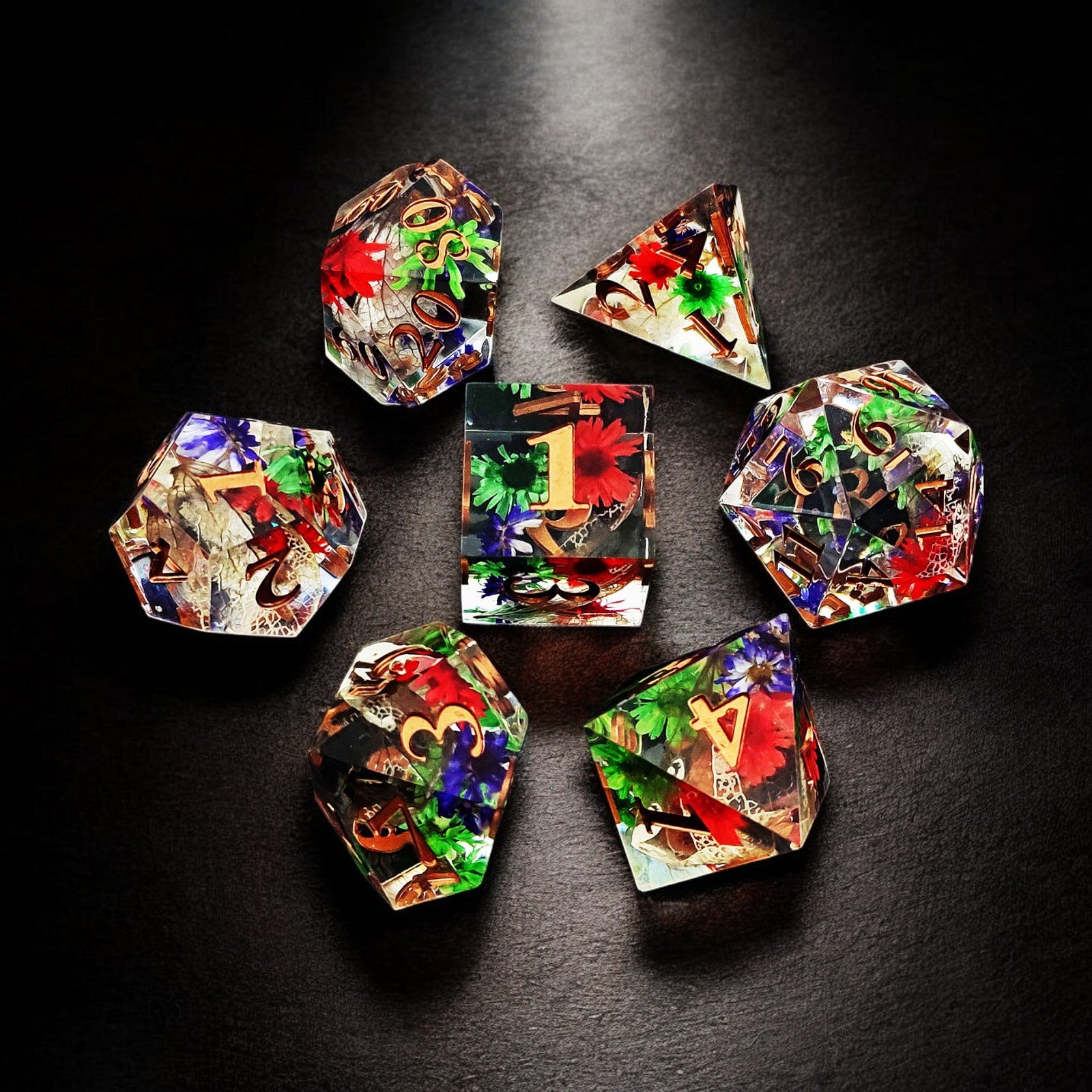 Transparent Petal Glimmer Resin Dnd D&d Dice Set - Masters Dice