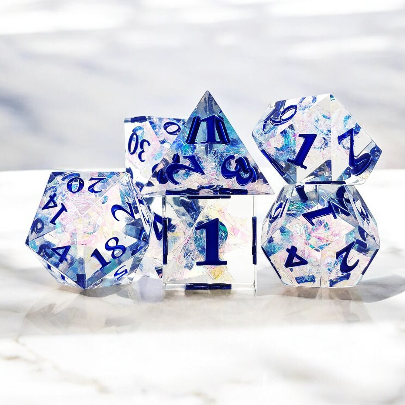 Transprent Blue Snow Crystal Resin Dnd D&d Dice Set - Masters Dice