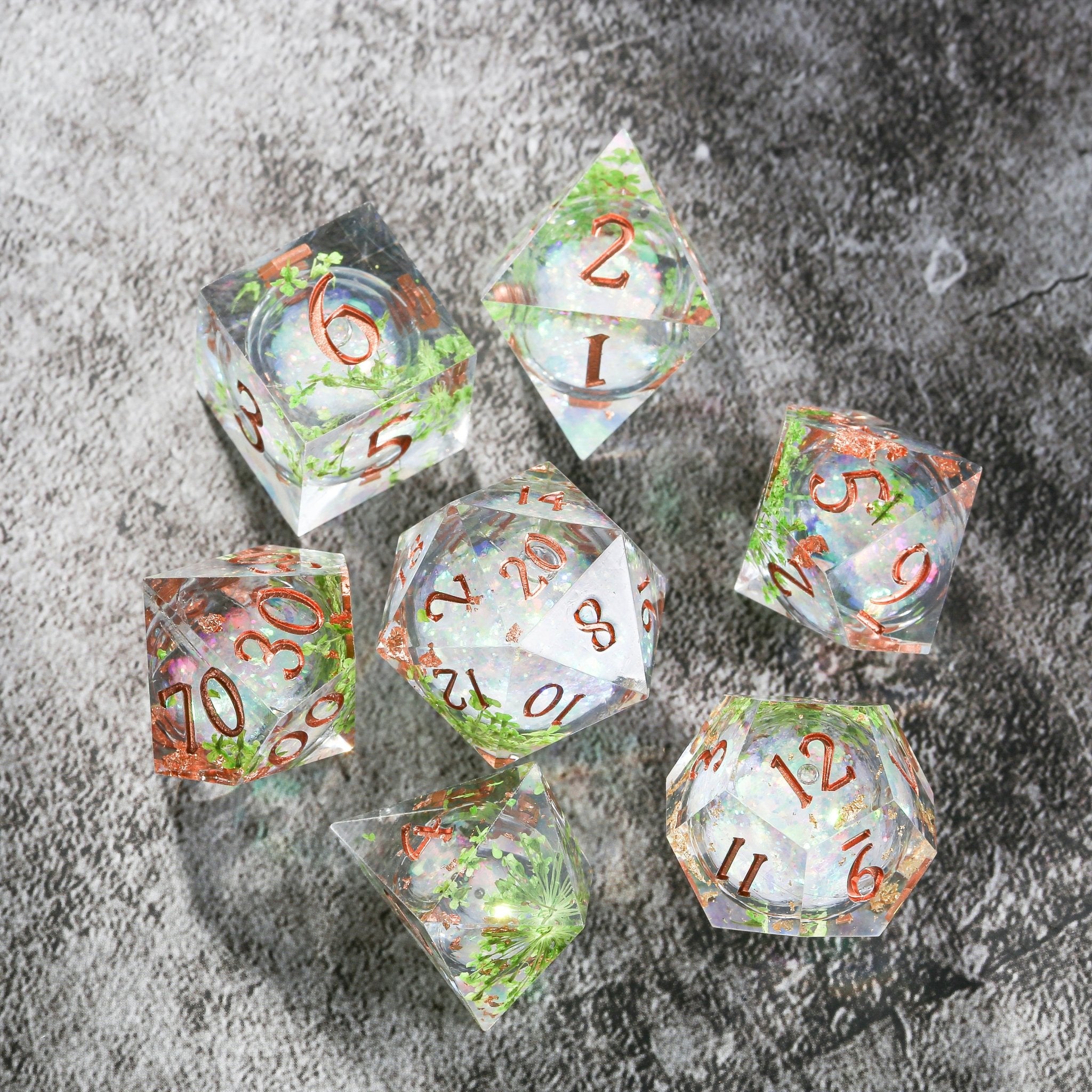Verdant Bloom Green Liquid Core Resin Dnd D&D Dice Set - Masters Dice