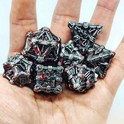 Skull Keep Gothic Relic Metal Dnd D&d Dice Set - Silver Blood