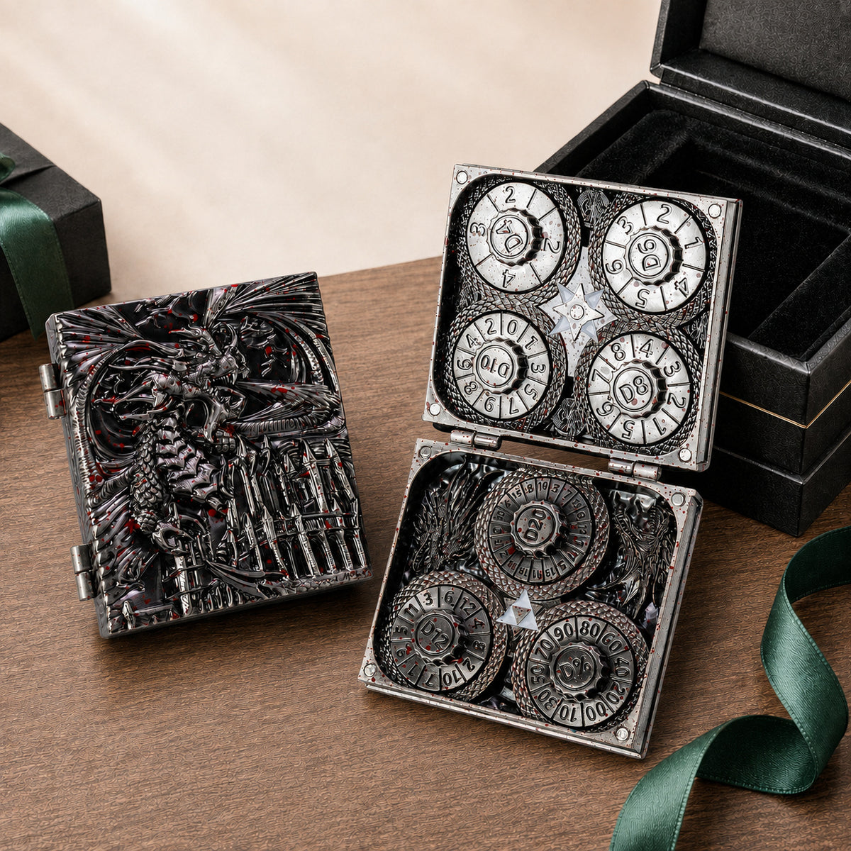 Masters Dice Codex #001 – Spellbook | 7-in-1 Pocket Spinner DND Dice Set