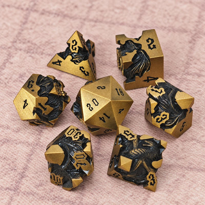 Masters Dice Dragonbound – 7-Piece Sculpted Metal Dice Set | 3D Dragon DND Dice