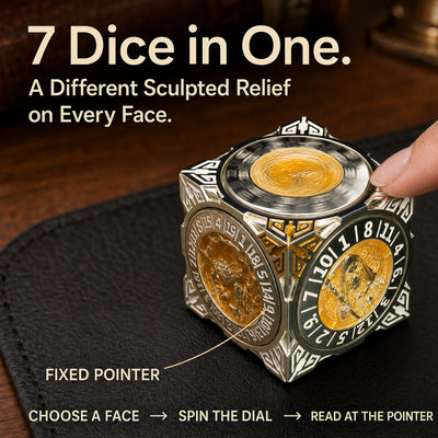 Masters Dice Relic #000 – Class Legacy Spinner | 7-in-1 Dual-Spinner-Metallwürfel