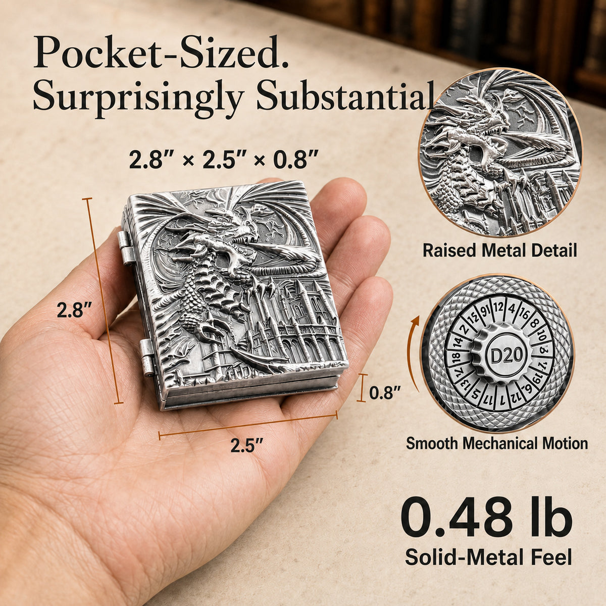 Codex Metal Dice Spinner – Pocket Fidget & Collectible Gift
