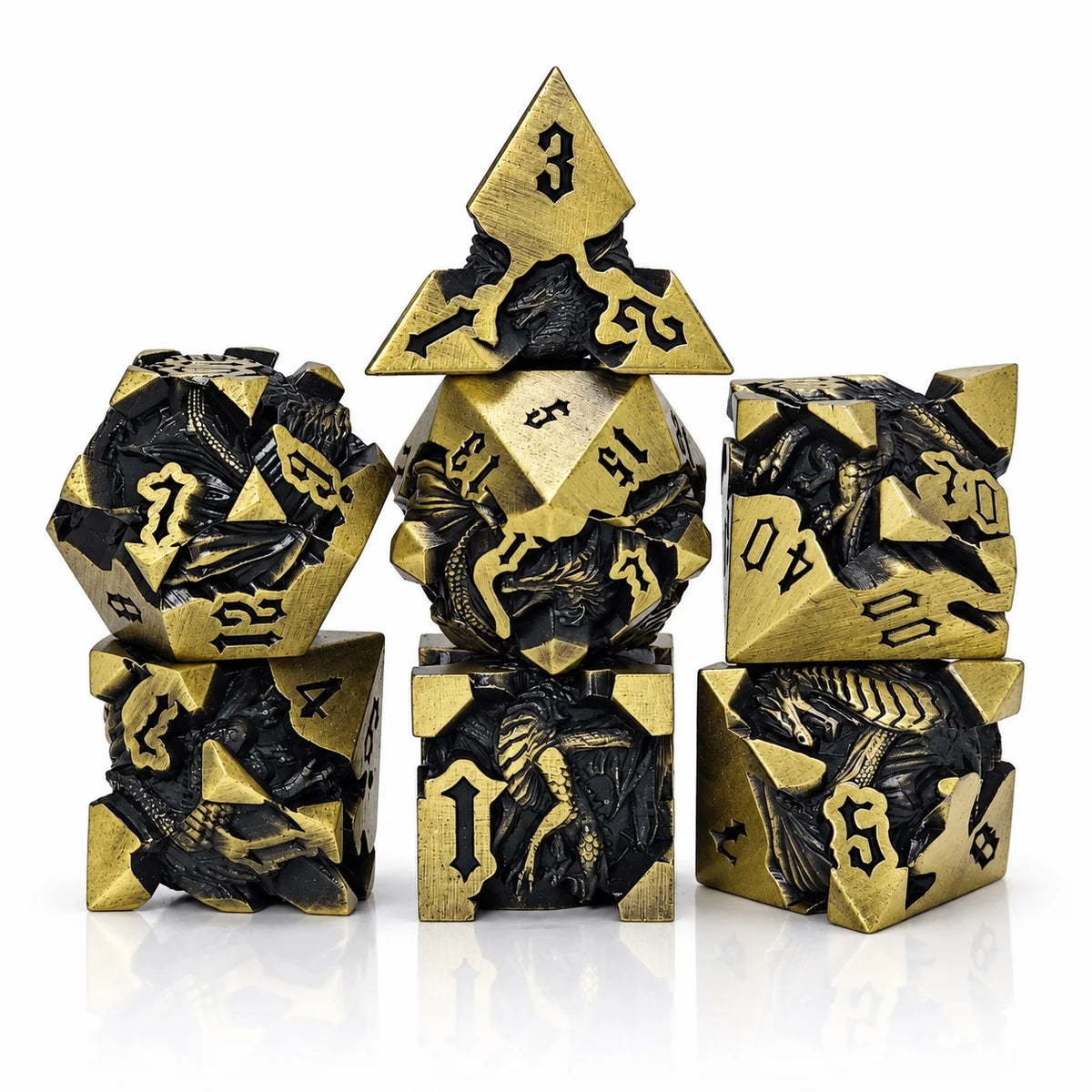 Masters Dice Dragonbound – 7-Piece Sculpted Metal Dice Set | 3D Dragon DND Dice