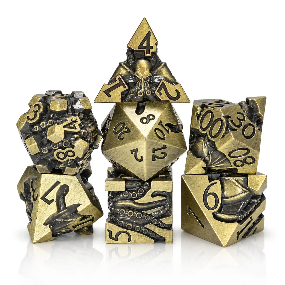 Masters Dice Eldritch Abyss – 7-Piece Sculpted Metal Dice Set | Tentacle Horror TTRPG Dice