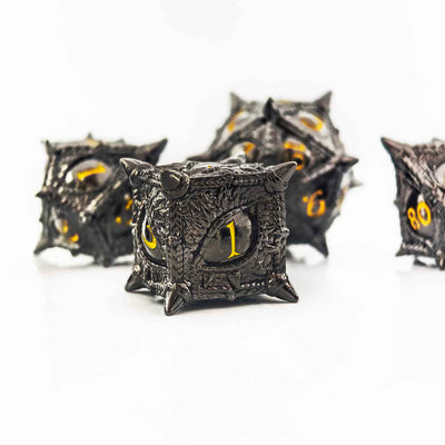 Dragon Eye Draconic Relic Metal Dnd D&d Dice Set - Black Nickel Amber