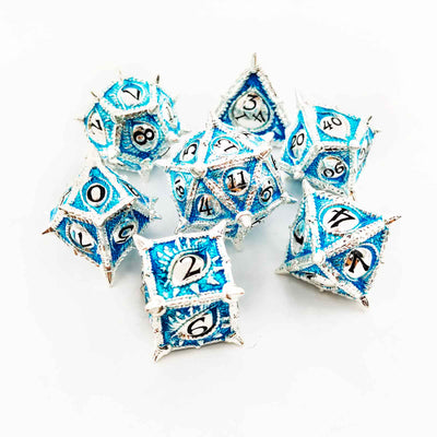 Dragon Eye Draconic Relic Metal Dnd D&d Dice Set - Silver Blue