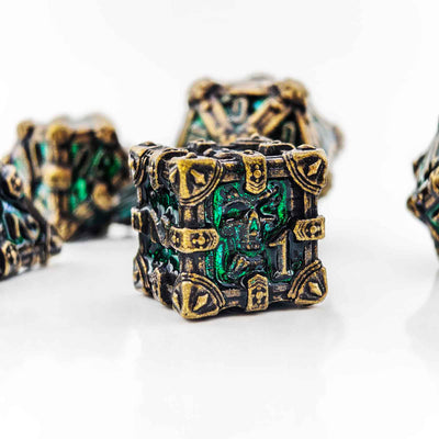 Skull Keep Gothic Relic Metal Dnd D&d Dice Set - Nickel Bronze Green