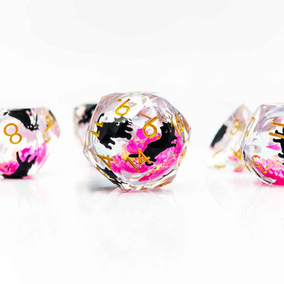 Glowpaw Prism Cat Liquid Core Resin Dnd D&D Dice Set - Orchid Pink