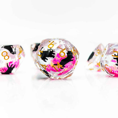 Glowpaw Prism Cat Liquid Core Resin Dnd D&D Dice Set - Orchid Pink