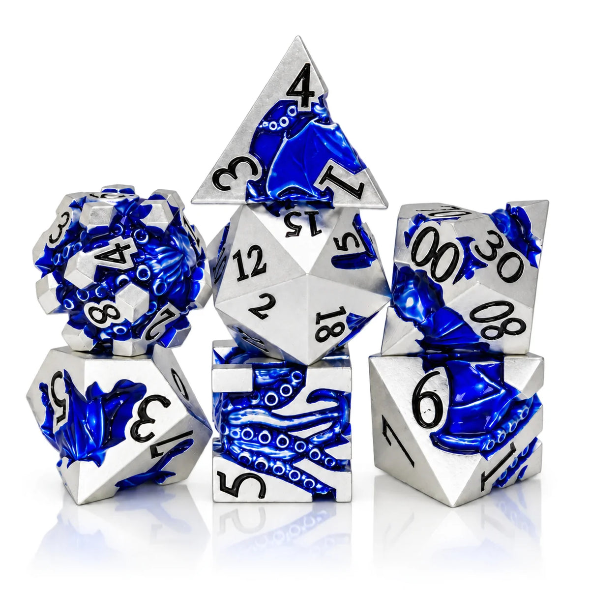 Masters Dice Eldritch Abyss – 7-Piece Sculpted Metal Dice Set | Tentacle Horror TTRPG Dice