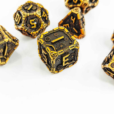 Clockwork Gear Core Metal Dnd D&d Dice Set - Antique Gold