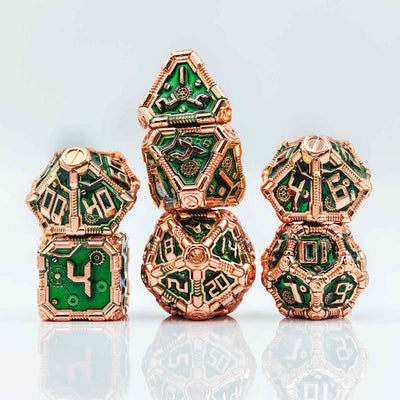 Clockwork Gear Core Metal Dnd D&d Dice Set - Red Copper Emerald