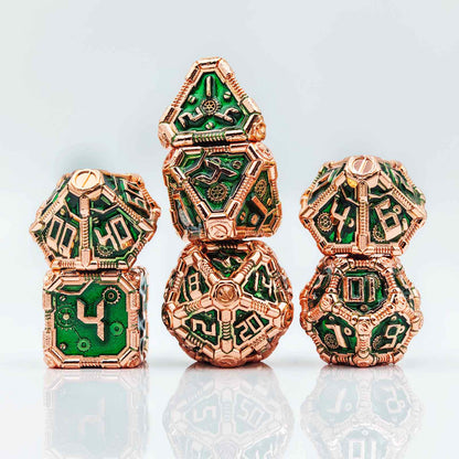 Clockwork Gear Core Metal Dnd D&d Dice Set - Red Copper Emerald
