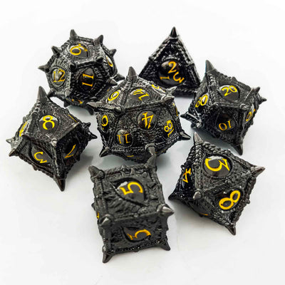 Dragon Eye Draconic Relic Metal Dnd D&d Dice Set - Black Nickel Amber