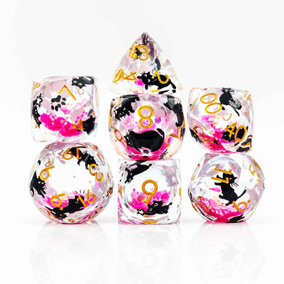 Glowpaw Prism Cat Liquid Core Resin Dnd D&D Dice Set - Orchid Pink