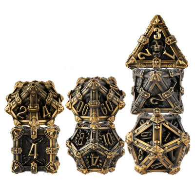 Skull Keep Gothic Relic Metal Dnd D&d Dice Set - Antique Gold